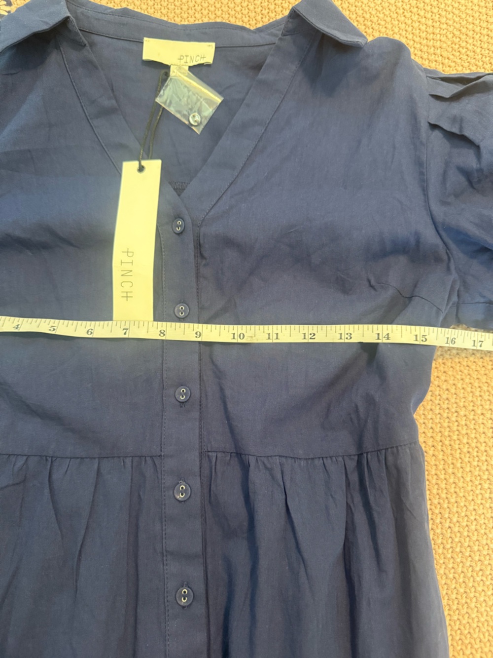 NWT Pinch Navy Button-Front Tiered Maxi Shirt Dress Puff Sleeves Small - Picture 5 of 6
